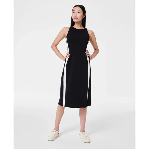 NEW SPANX AirEssentials stripe-detail round-neck dress in black size Small - Picture 1 of 6